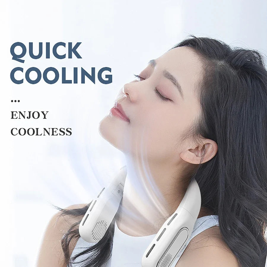 2024 New Foldable Neck Fan Rechargeable Bladeless Fan Mini Air Conditioner Air Cooler Portable Fan 3 Gears LED Display Screen